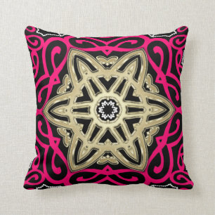 Hot Pink Black & Gold Celtic Star Big Cushion