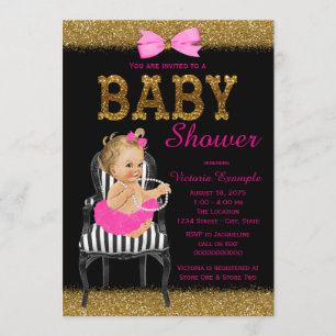 Hot Pink Black Gold Chic Chair Girl Baby Shower Invitation