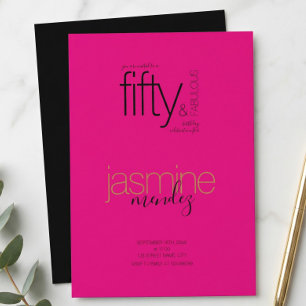 Hot Pink Black Gold Script Fifty Fabulous Invitation
