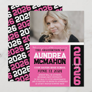 Hot Pink & Black Graduation Photo Announcement