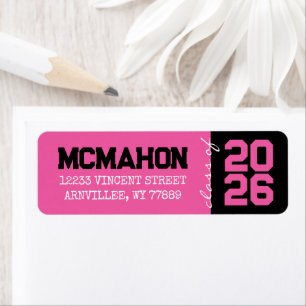 Hot Pink & Black Graduation Return Address Labels