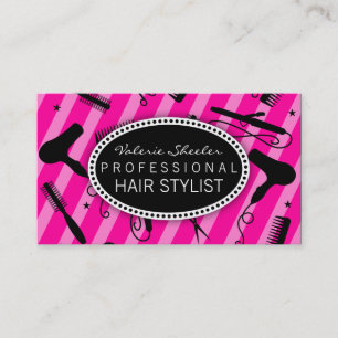 Hot Pink & Black Hair Salon Tools Business Card