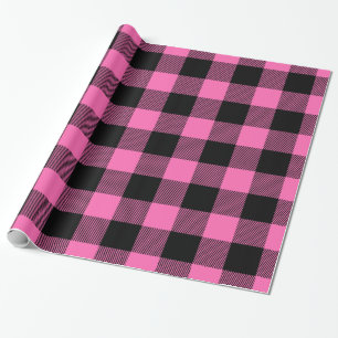Hot Pink Black Huge Buffalo Plaid Lumberjack Wrapping Paper