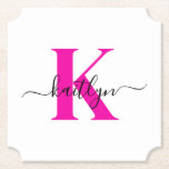 Hot Pink Black Initial Name Monogrammed Paper Coaster<br><div class="desc">These simple, elegant white ticket shaped paper coasters with your first name in a trendy script font in black typed over your first initial in a modern cap font in hot pink are perfect for keeping your tables and counters free from water rings. They absorb droplets so you don't have...</div>