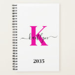 Hot Pink Black Initial Name Monogrammed Planner<br><div class="desc">This simple, elegant white 5.5 x 8.5 soft planner with your first name in a trendy script font in black typed over your first initial in a modern cap font in hot pink is perfect for you. It's stylish and trendy and yet very classic. It will make keeping appointments, meetings,...</div>