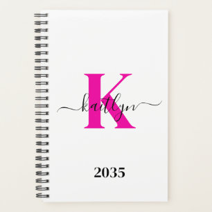 Hot Pink Black Initial Name Monogrammed Planner