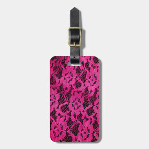 Hot Pink/Black Lace-Look Luggage Tag