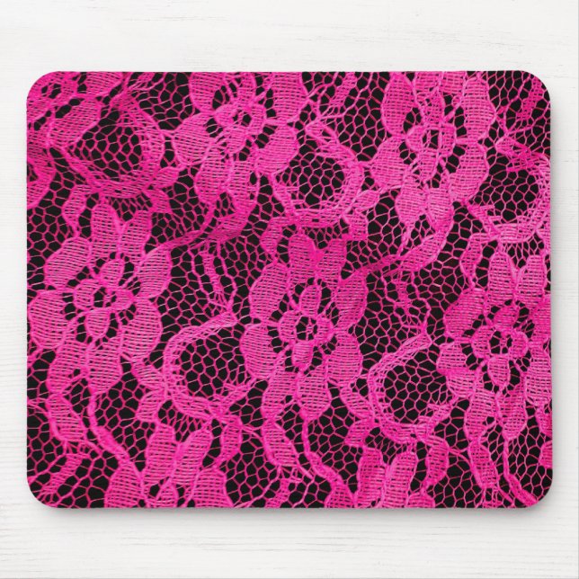 Hot Pink/Black Lace-Look Mouse Mat (Front)