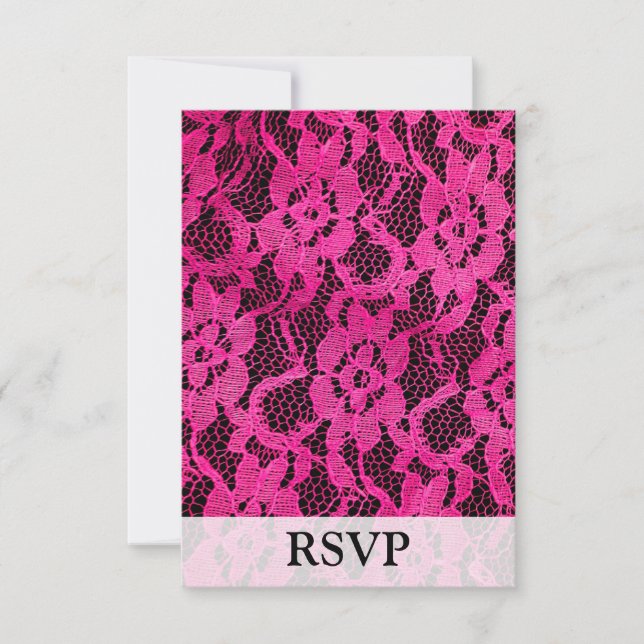 Hot Pink/Black Lace-Look RSVP Card (Front)