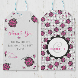 Hot Pink & Black Ladybug Birthday Thank You Gift Tags