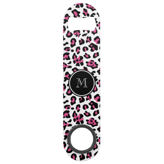 Hot Pink Black Leopard Animal Print with Monogram (Front)