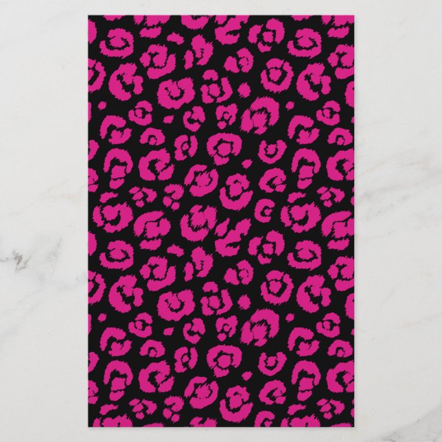 Hot Pink Black Leopard Print Stationery (Front)