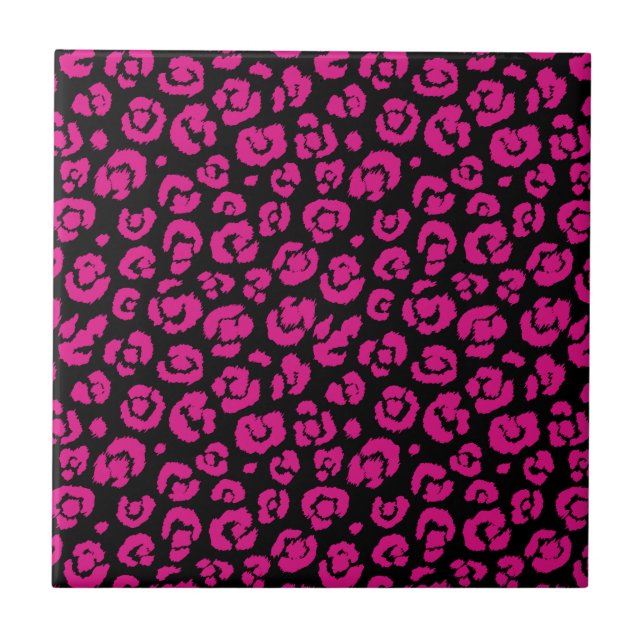 Hot Pink Black Leopard Print Tile (Front)