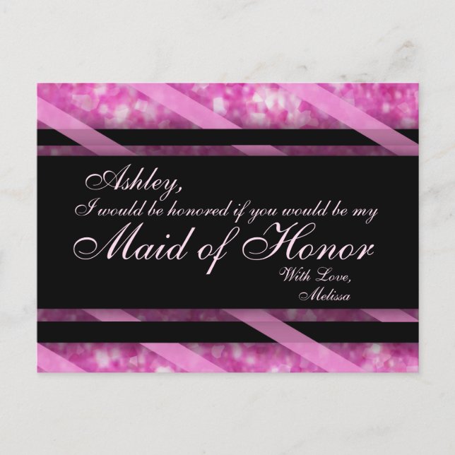 Hot Pink, Black | Maid of Honour Invitation Postcard (Front)