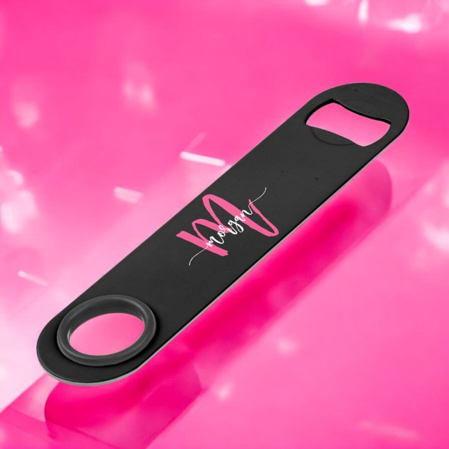 Hot Pink Black Modern Script Girly Monogram Name (Creator Uploaded)