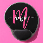 Hot Pink Black Modern Script Girly Monogram Name Gel Mouse Mat<br><div class="desc">Add a pop of colour to your workspace with our Hot Pink Modern Script Girly Monogram Name Mouse Pad! Featuring a vibrant hot pink design and personalised with your name in a chic modern script, this mouse pad blends style with practicality. The smooth surface ensures precise mouse movements, while the...</div>