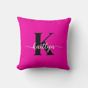 Hot Pink Black Monogram Cushion