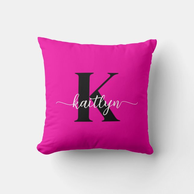 Hot Pink Black Monogram Cushion (Front)