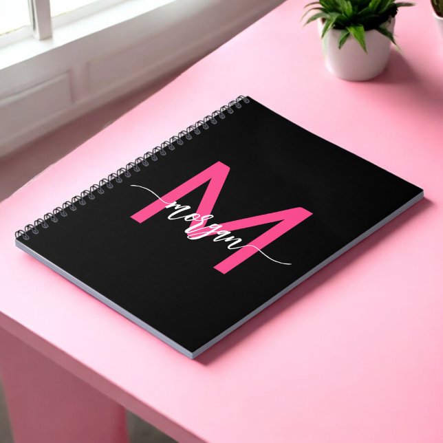 Hot Pink Black Monogram Girl's Back to School Notebook (Creator Uploaded)