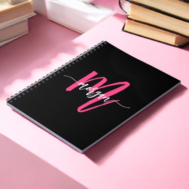 Hot Pink Black Monogram Girl's Back to School Notebook (Creator Uploaded)