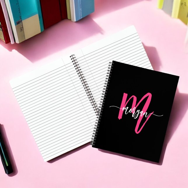 Hot Pink Black Monogram Girl's Back to School Notebook (Creator Uploaded)