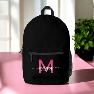 Hot Pink Black Monogram Girl's Back to School Printed Backpack
