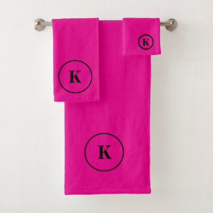 Hot Pink Black Monogram Initial Colourful Modern Bath Towel Set