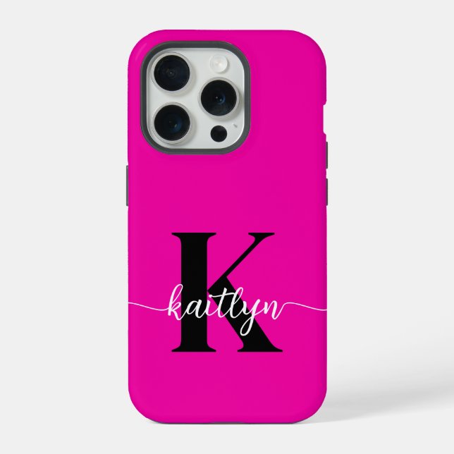 Hot Pink Black Monogram iPhone Case (Back)