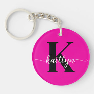 Hot Pink Black Monogram Key Ring