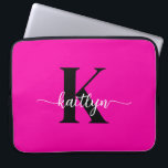 Hot Pink Black Monogram Laptop Sleeve<br><div class="desc">This simple,  elegant 15" hot pink laptop sleeve with your first name in a trendy script font in white and your first initial in a modern cap font in black is perfect for you.  It's stylish and trendy and yet very classic. It's unique - like you!</div>