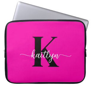 Hot Pink Black Monogram Laptop Sleeve