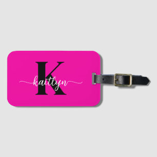 Hot Pink Black Monogram Luggage Tag