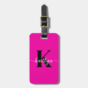 Hot Pink Black Monogram Luggage Tag