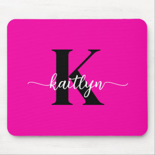 Hot Pink Black Monogram Mouse Mat