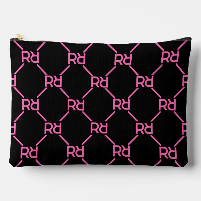 Hot Pink Black Monogram Name Girl's Initial Luxury Accessory Pouch (Front)