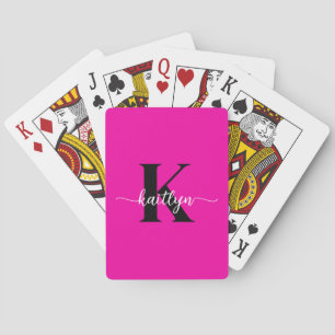 Hot Pink Black Monogram Playing Cards