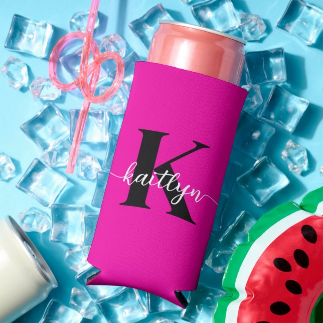 Hot Pink Black Monogram Seltzer Can Cooler (In Situ Summer)