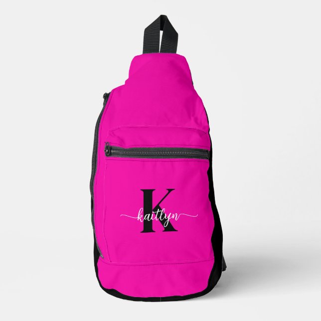 Hot Pink Black Monogram Sling Bag (Front)