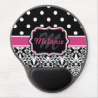 Hot Pink Black Monogrammed Damask Polka Dot