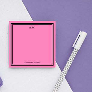 Hot Pink & Black Monogrammed  Post-it Notes