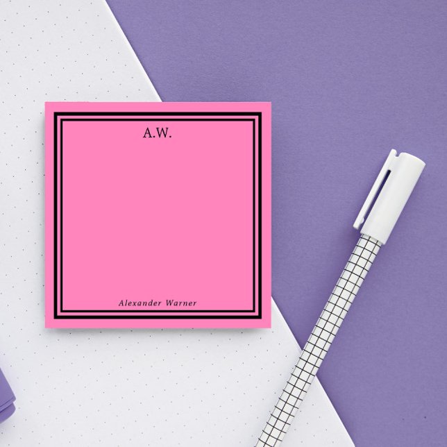 Hot Pink & Black Monogrammed  Post-it Notes (Creator Uploaded)