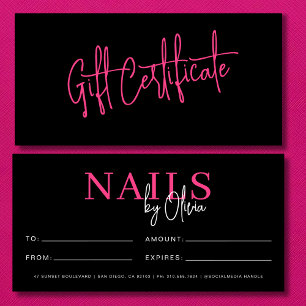 Hot Pink Black Nail Salon Logo Gift Certificates