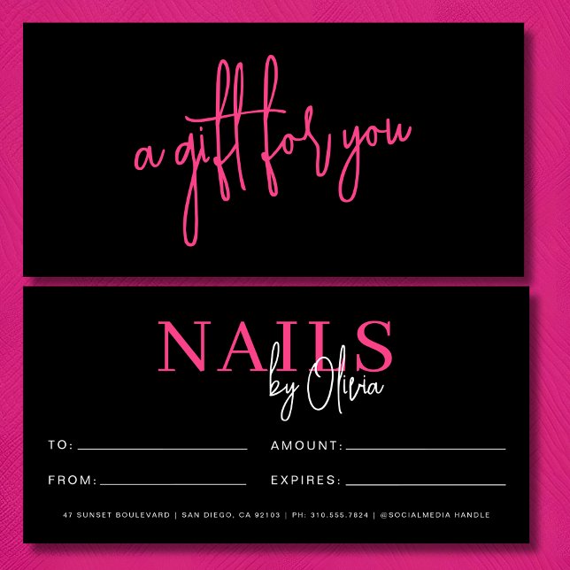 Hot Pink Black Nail Salon Logo Gift Certificates (Creator Uploaded)
