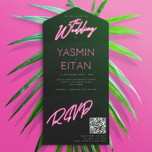 Hot Pink Black Neon Lights Girly Wedding All In One Invitation