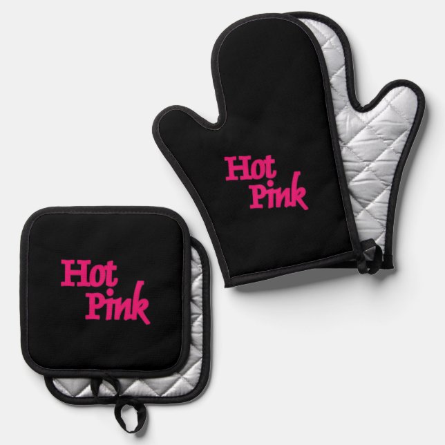 Hot Pink black oven mitts pot holder sets Oven Mitt & Pot Holder Set (Front/Back)