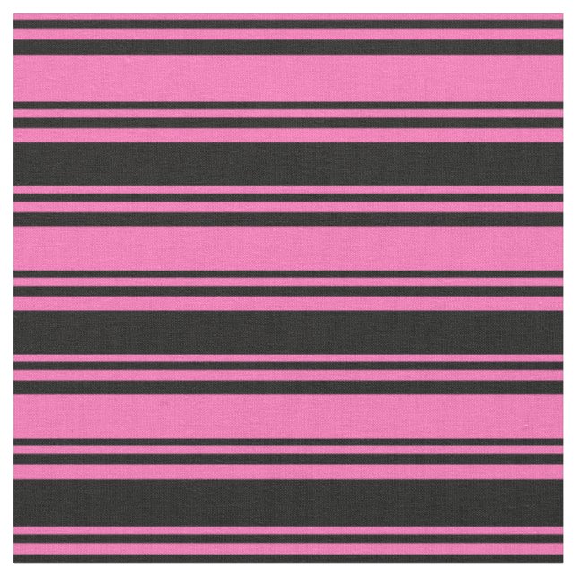 Hot Pink & Black Pattern of Stripes Fabric (Close Up)