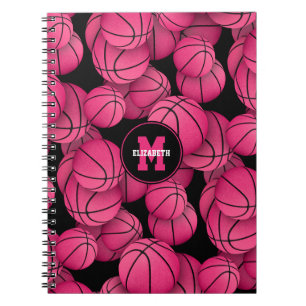 hot pink black personalised girls basketball  notebook