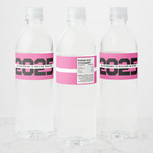 Hot Pink & Black Personalised Graduation Water Bottle Label