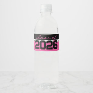 Hot Pink & Black Personalised Graduation Water Bottle Label