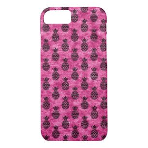 Hot Pink & Black Pineapple Tropical Summer Pattern iPhone 8/7 Case